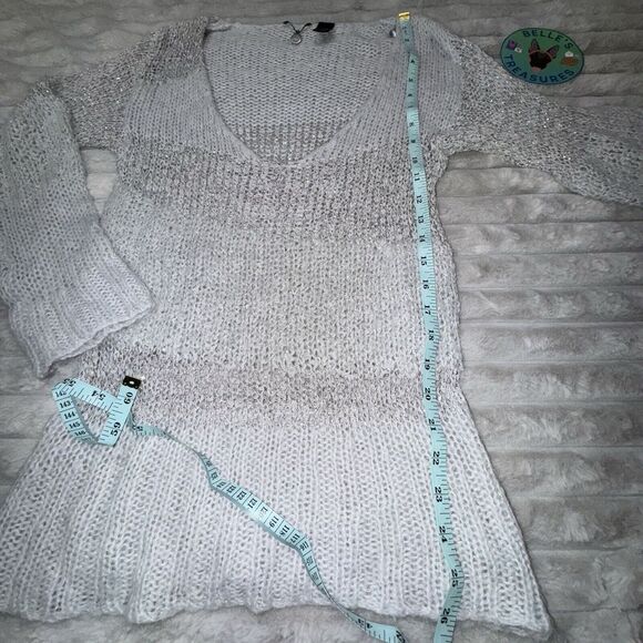 BKE Boutique Women's Large Gray Mohair Metallic Shimmer Open Knit Sweater - Picture 4 of 6